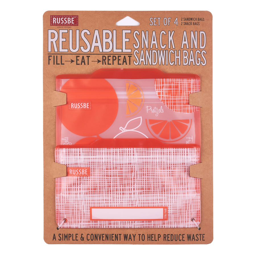 Fruit Reusable Snack and Sandwich Bags, Set of 4, Oranges