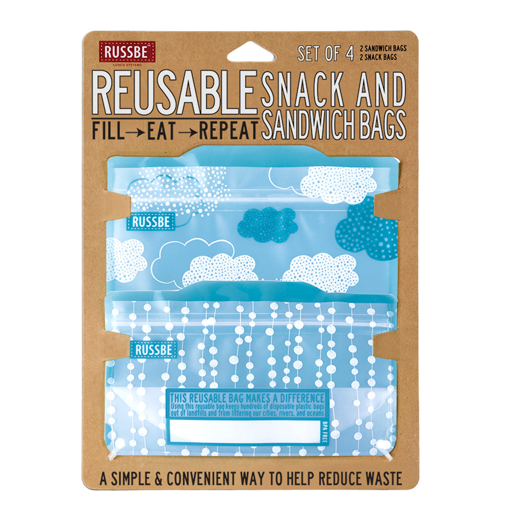 Patterned Reusable Snack and Sandwich Bags, Set of 4, Clouds Russbe