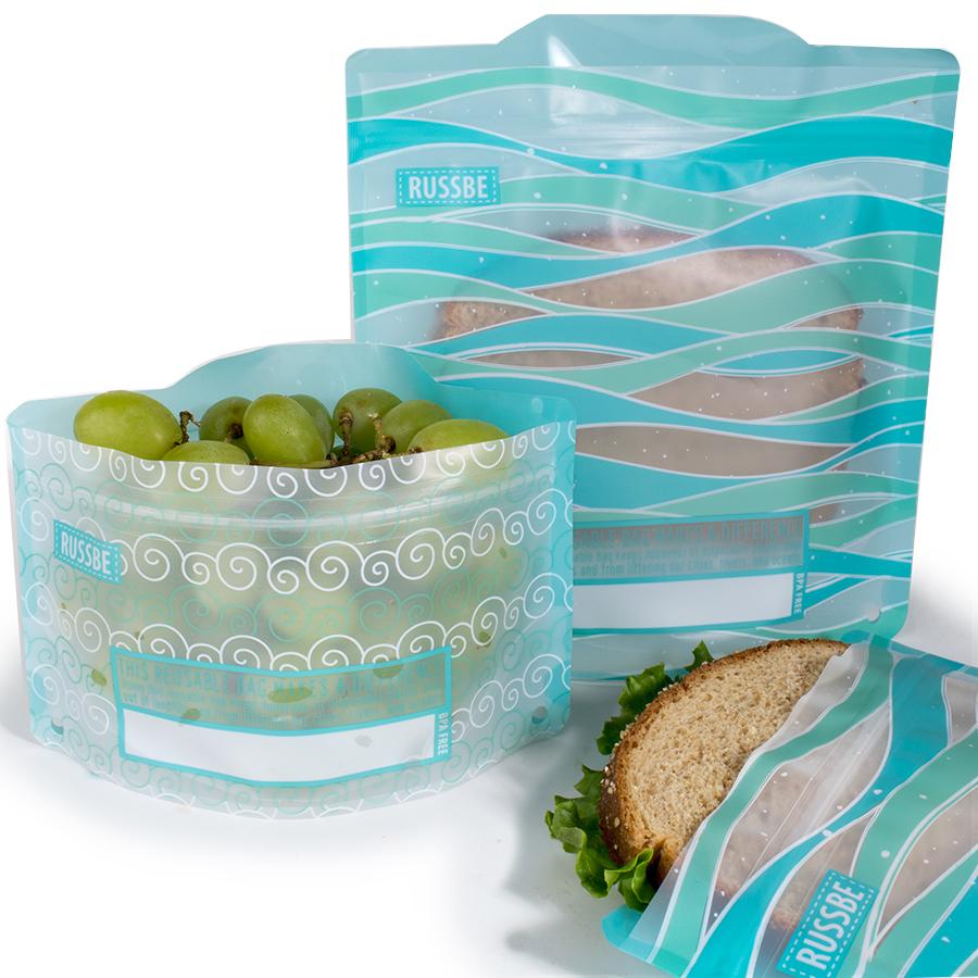 Patterned Reusable Snack and Sandwich Bags, Set of 4, Waves – Russbe