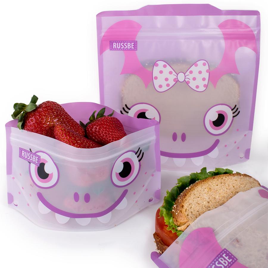 Monster Reusable Snack and Sandwich Bags, Set of 4, Pink Monster