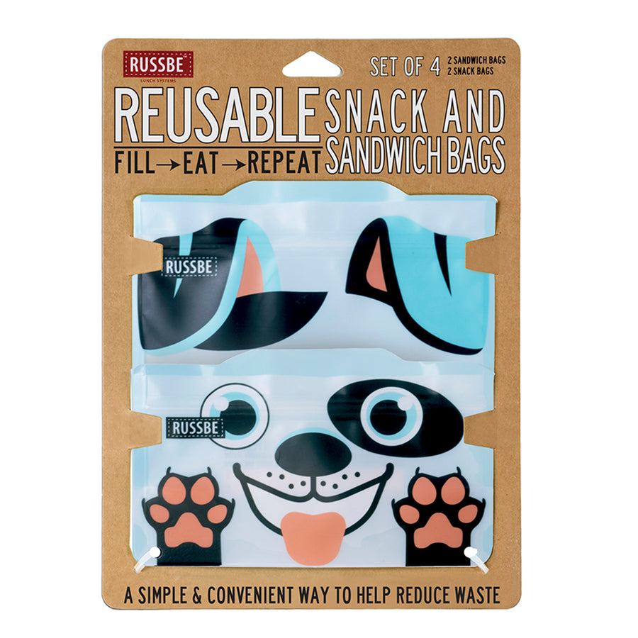 Animal Reusable Snack and Sandwich Bags, Set of 4, Blue Dog