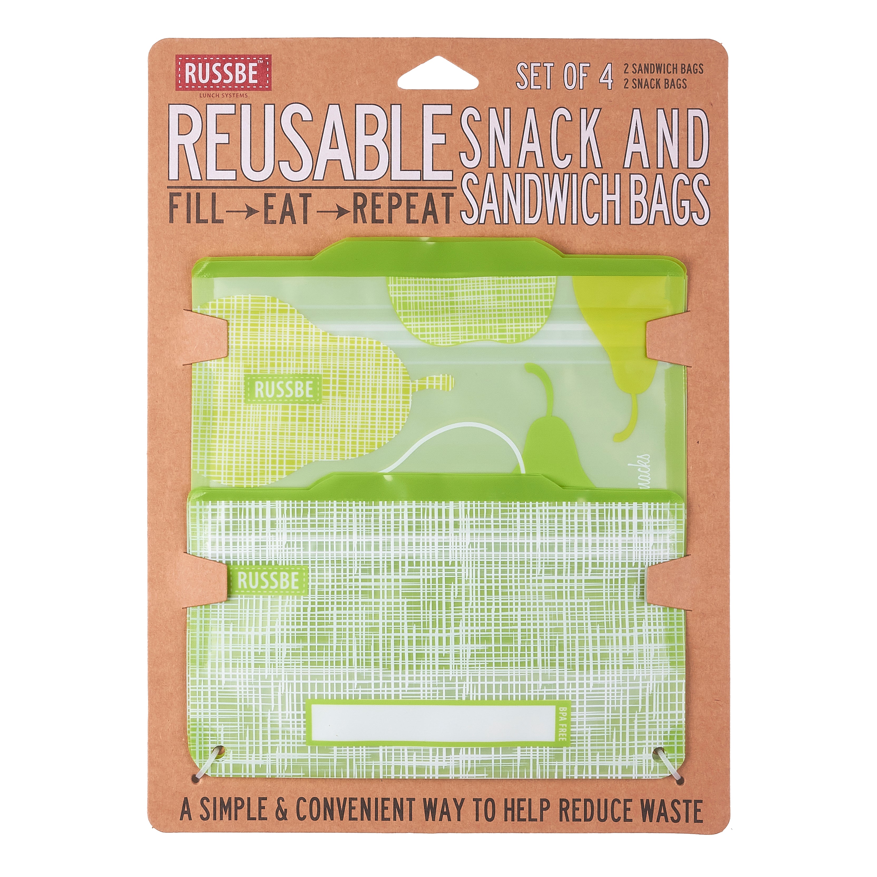 Fruit Reusable Snack and Sandwich Bags, Set of 4, Pears Russbe