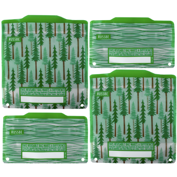 Patterned Reusable Snack and Sandwich Bags, Set of 4, Forest