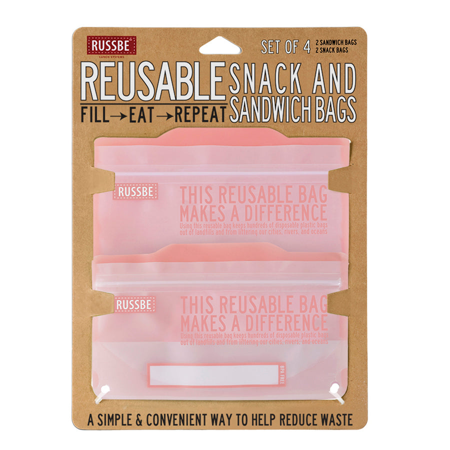 Statement Reusable Snack and Sandwich Bags, Set of 4, Pink