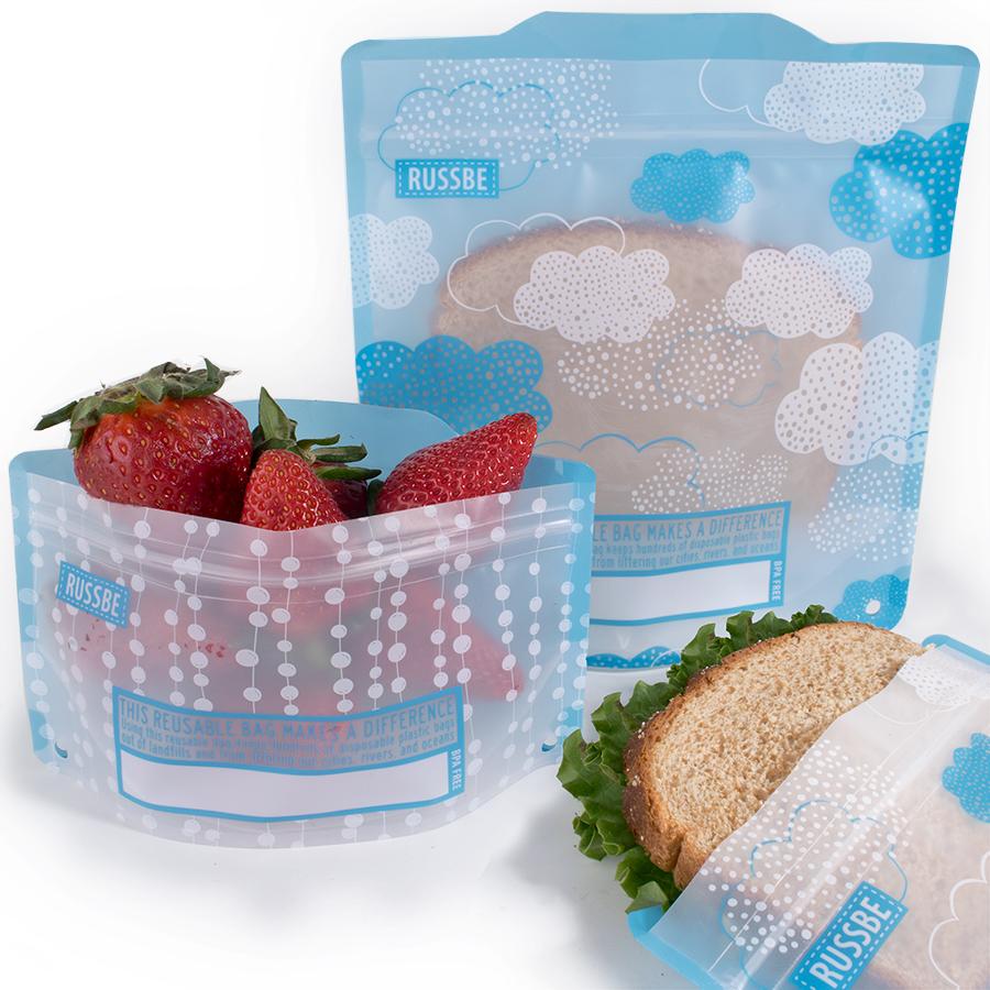 Patterned Reusable Snack and Sandwich Bags, Set of 4, Clouds