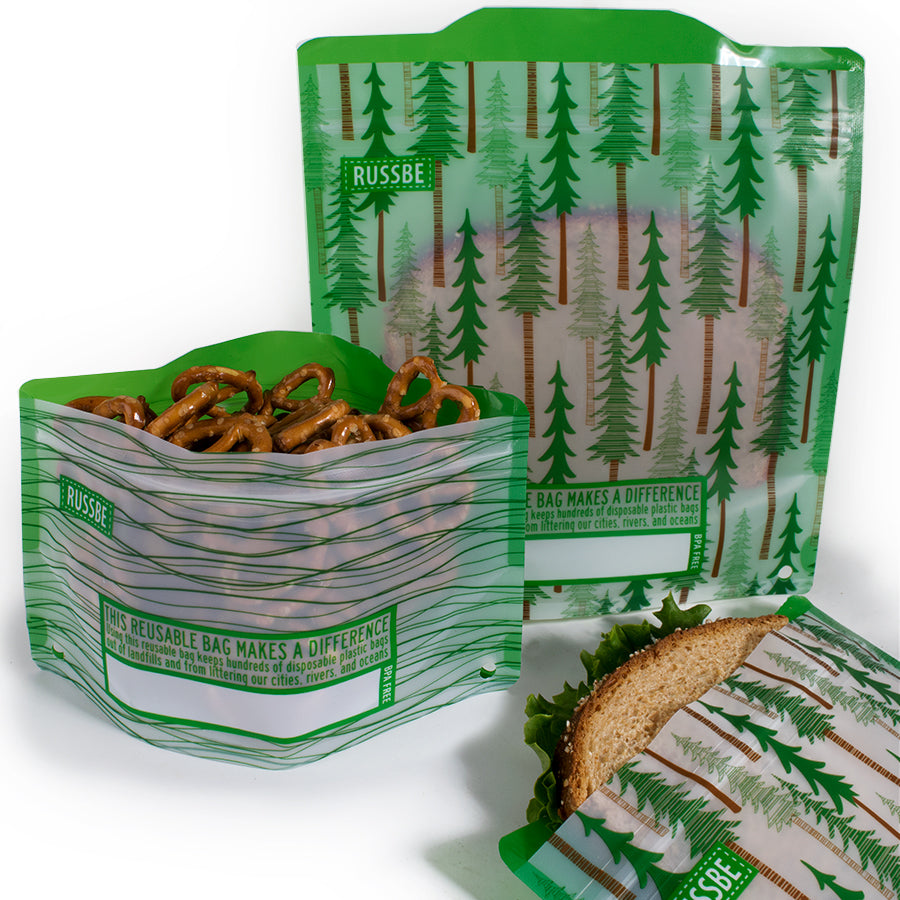 Patterned Reusable Snack and Sandwich Bags, Set of 4, Forest