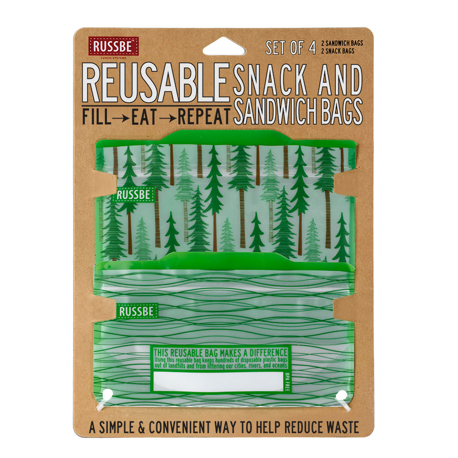 Patterned Reusable Snack and Sandwich Bags, Set of 4, Forest