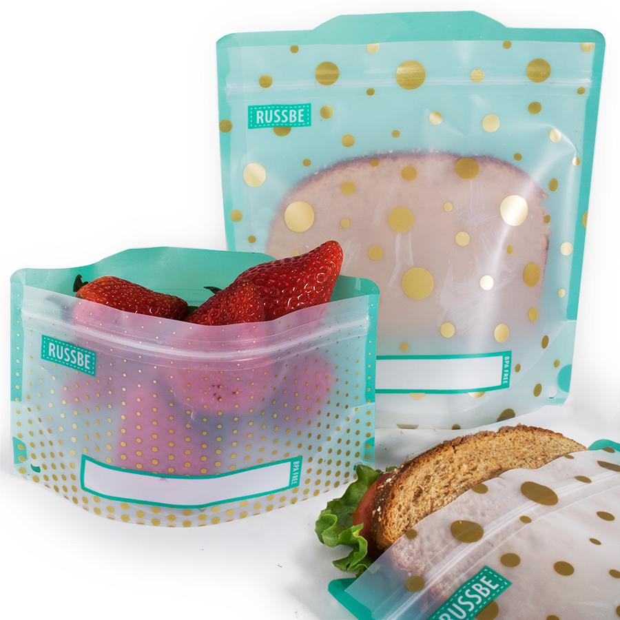 Patterned Reusable Snack and Sandwich Bags, Set of 4, Polka Dots