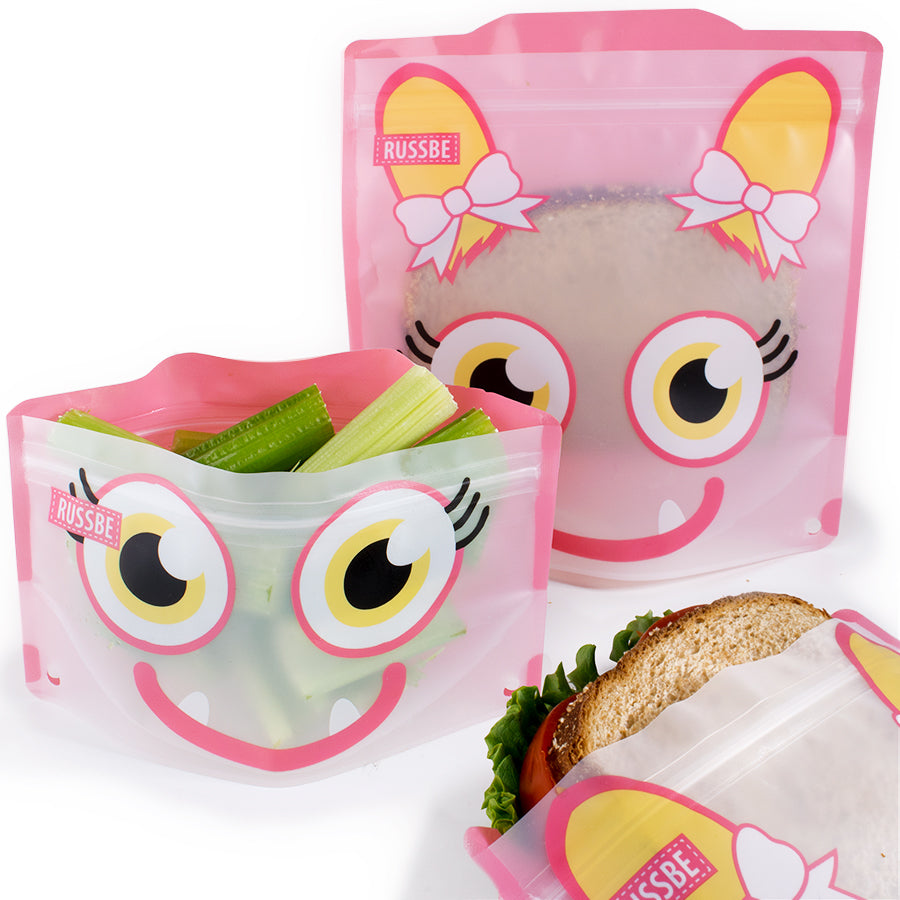 Monster Reusable Snack and Sandwich Bags, Set of 4, Pink Monster