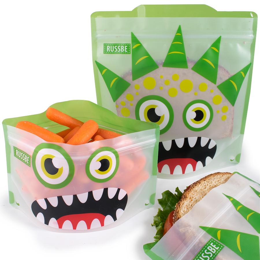 Monster Reusable Snack and Sandwich Bags, Set of 4, Green Monster