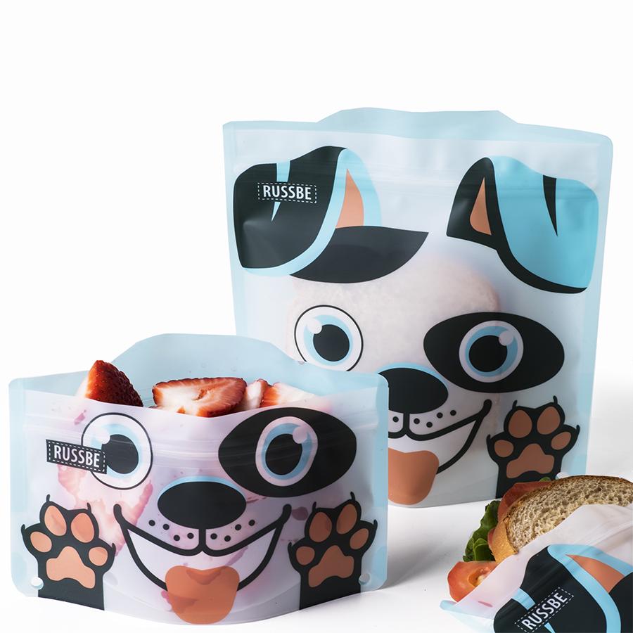 Animal Reusable Snack and Sandwich Bags, Set of 4, Blue Dog