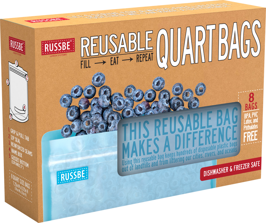 Quart Size Reusable Bags, Set of 8